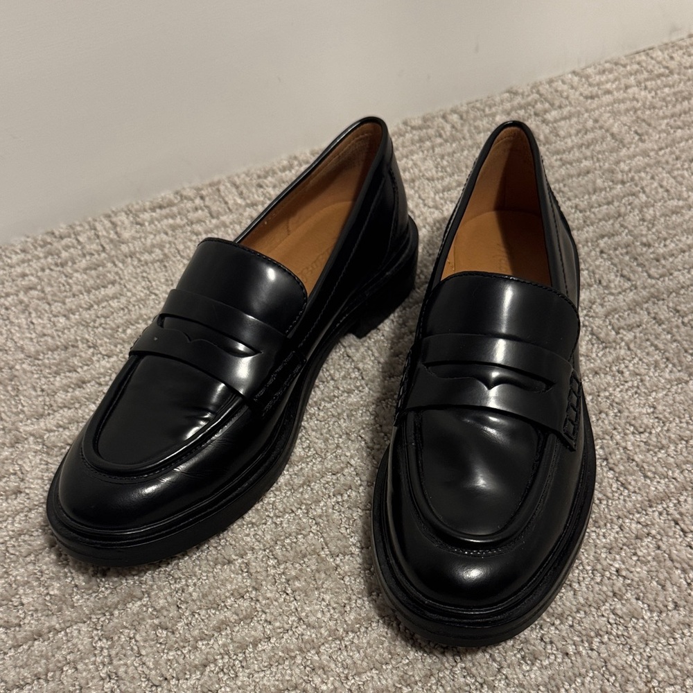 Madewell The Vernon Black Leather Penny Loafers